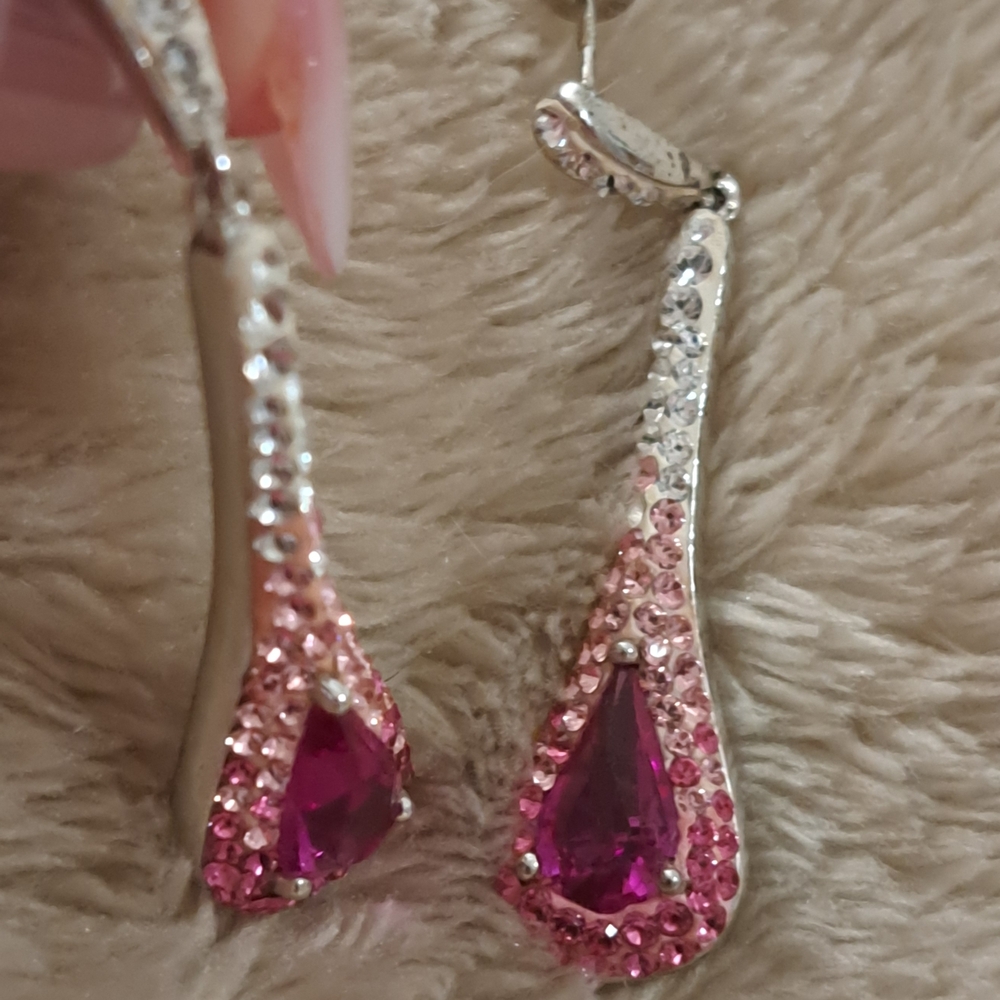 Elegant Pink and Silver Drop Earrings